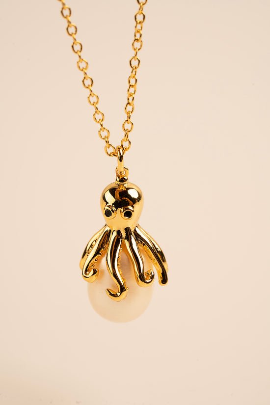 Gold Octopus Pearl Necklace