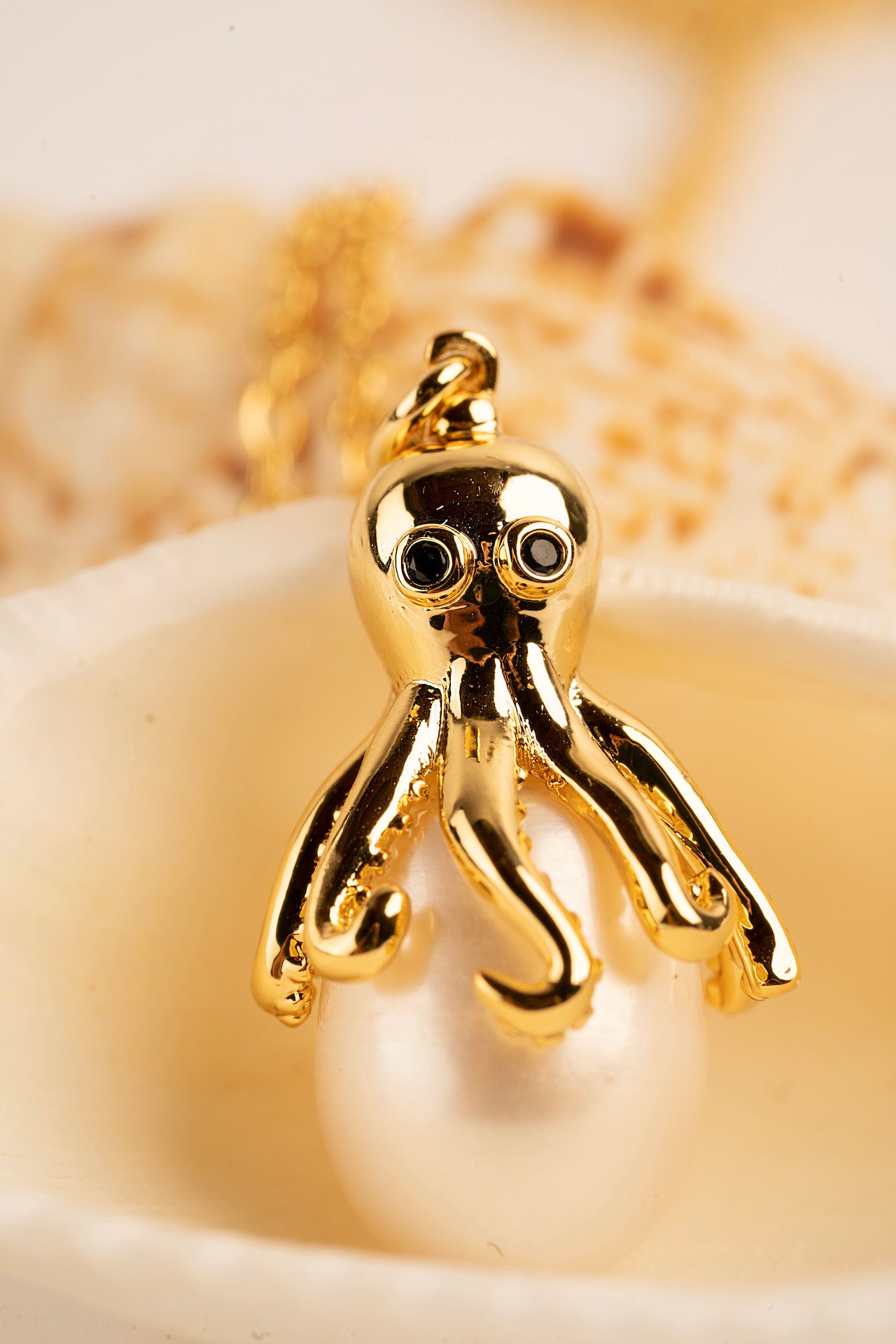 Gold Octopus Pearl Necklace