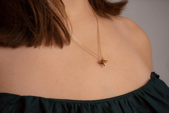 Unique Mushroom Necklace, Cute, Gold Mushroom Pendant, Sweet Clavicle Chain