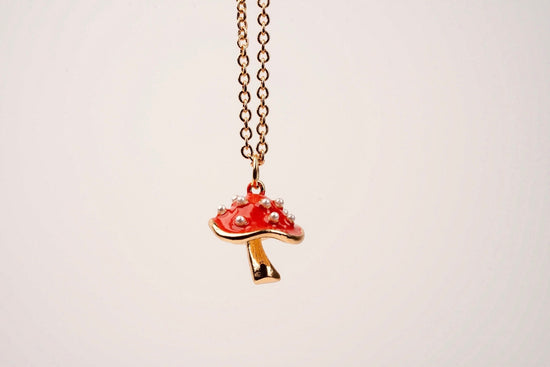 Unique Mushroom Necklace, Cute, Gold Mushroom Pendant, Sweet Clavicle Chain