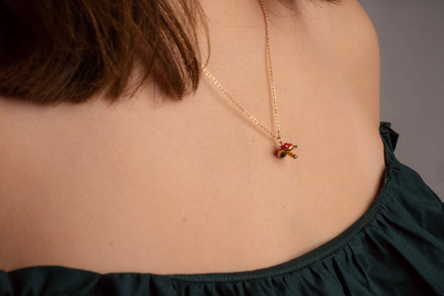 Unique Mushroom Necklace, Cute, Gold Mushroom Pendant, Sweet Clavicle Chain